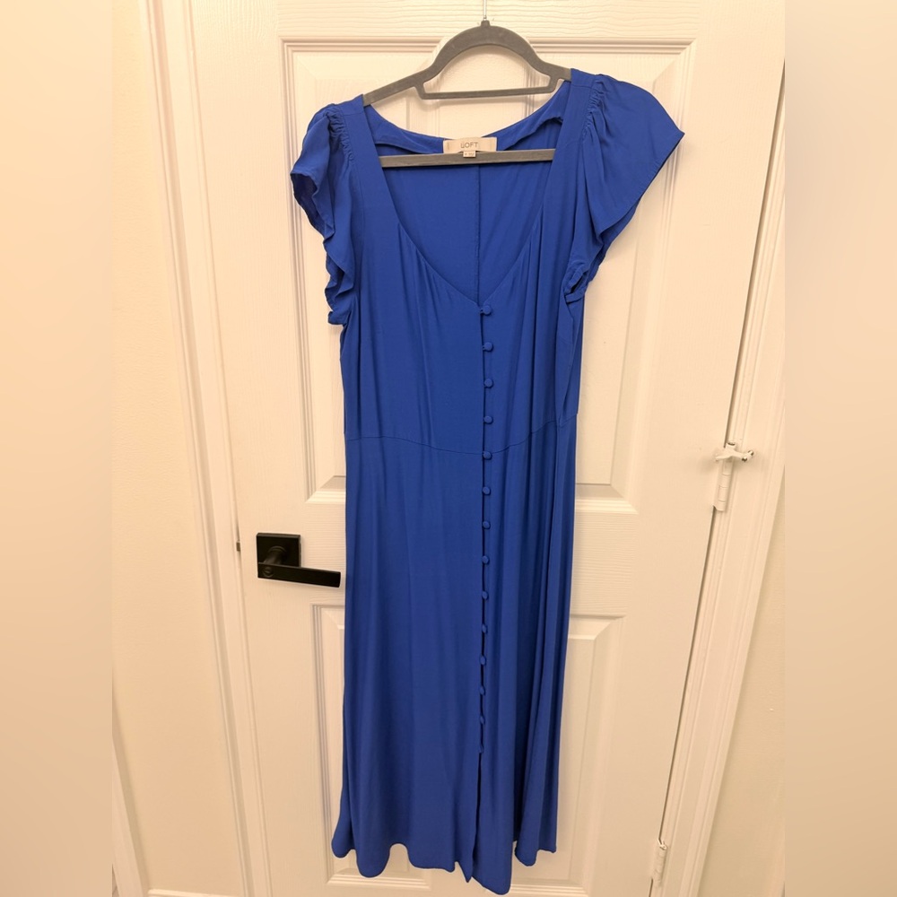 LOFT Royal Blue Button-Front Maxi Dress